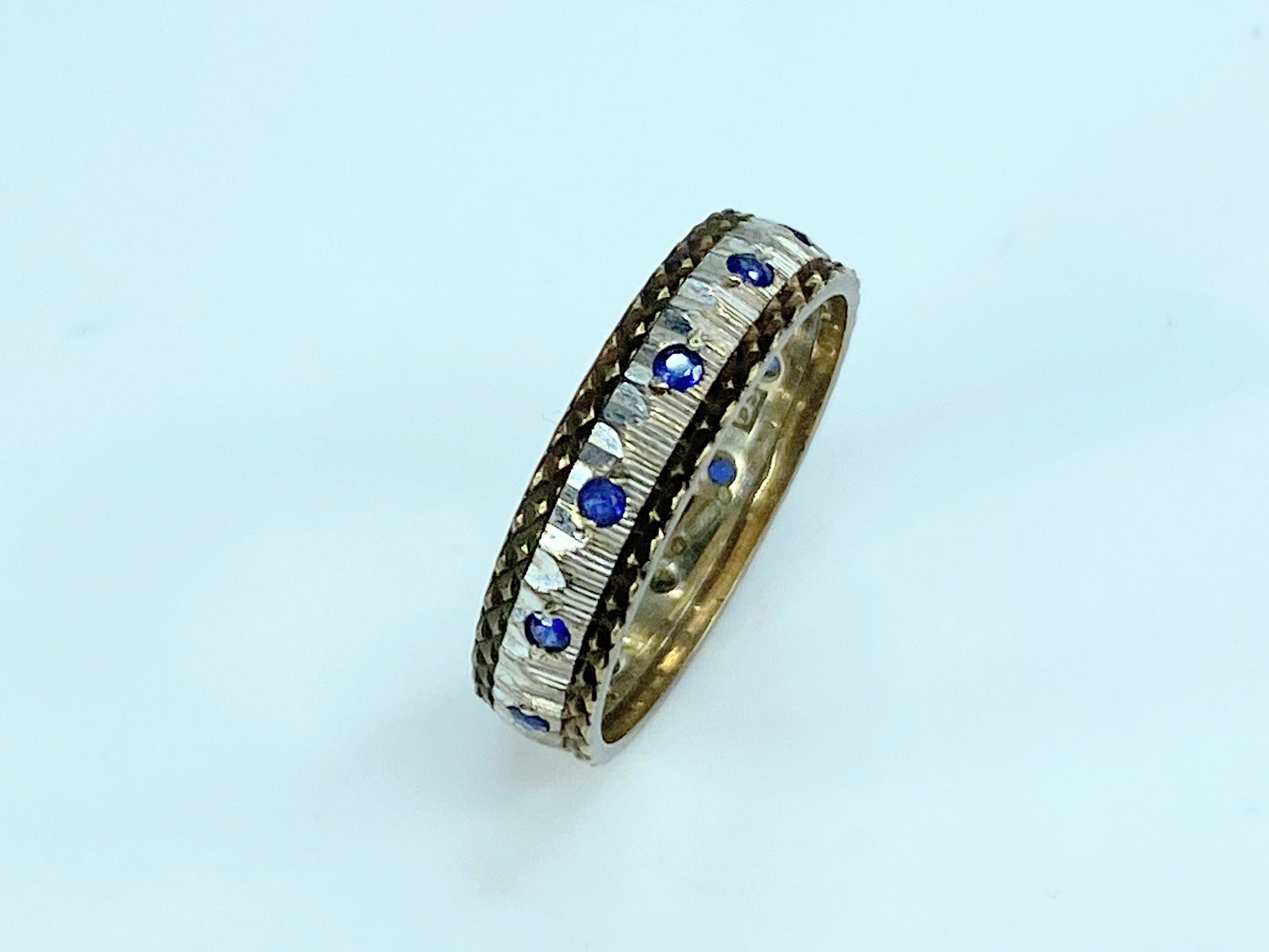 20th century 10K bi-color Blue  Sapphire full eternality ring s5.5 2.4g JR9946