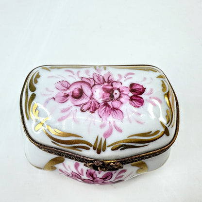 Limoges France Hand Painted Reddish-Purple Floral Porcelain Trinket Box A1043