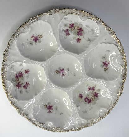 Antique Haviland Limoges Oyster Plate Pink Floral Gold Rim A901