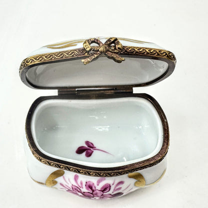 Limoges France Hand Painted Reddish-Purple Floral Porcelain Trinket Box A1043