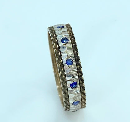 20th century 10K bi-color Blue  Sapphire full eternality ring s5.5 2.4g JR9946