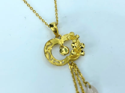 24k gold Apple Floral high relief MOP dangle necklace 5.3g 18" JR9341