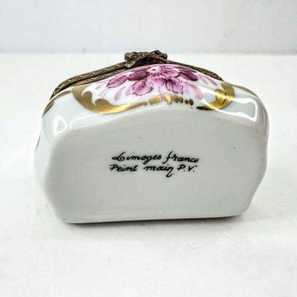 Limoges France Hand Painted Reddish-Purple Floral Porcelain Trinket Box A1043