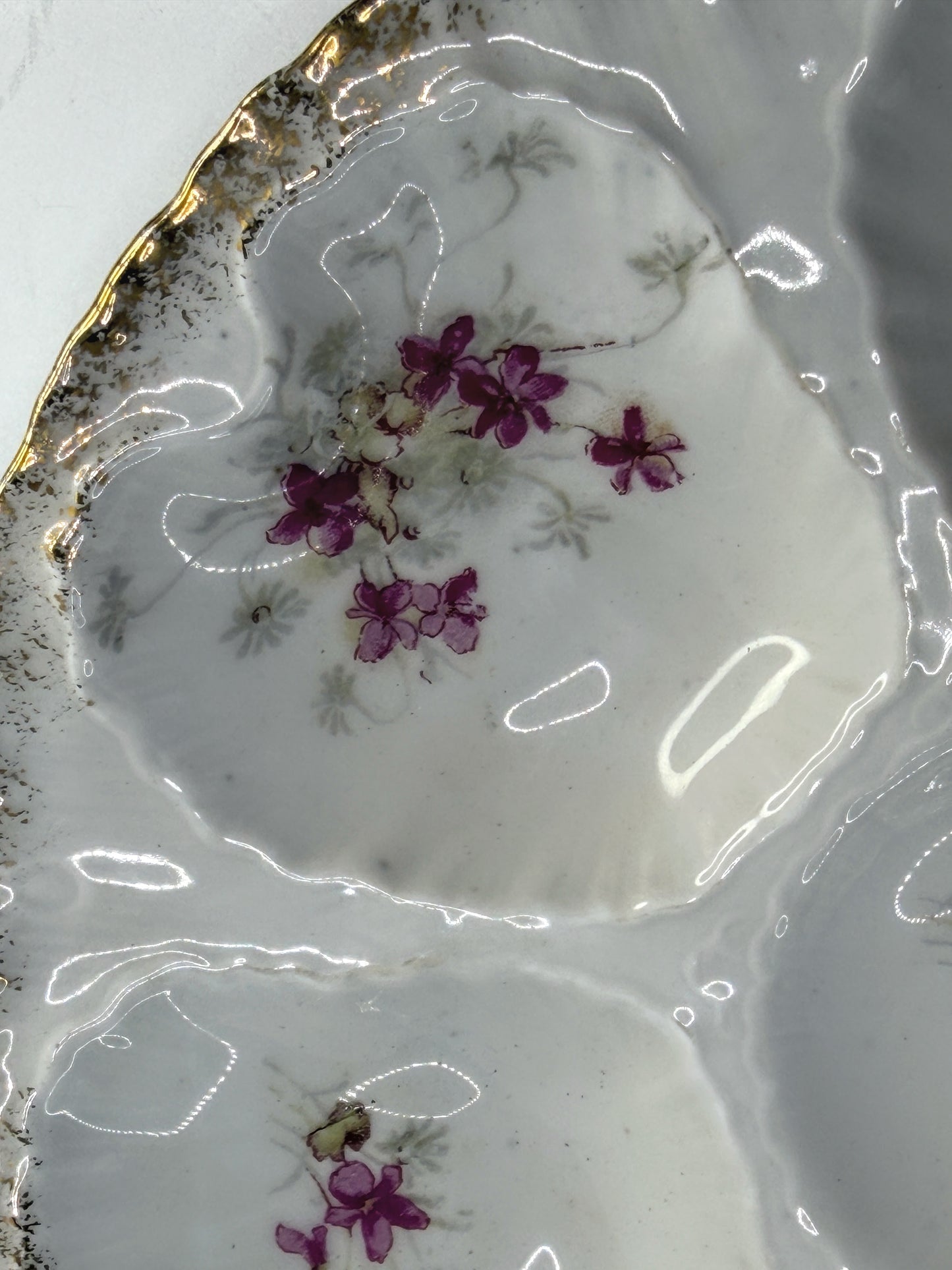 Antique Haviland Limoges Oyster Plate Pink Floral Gold Rim A901