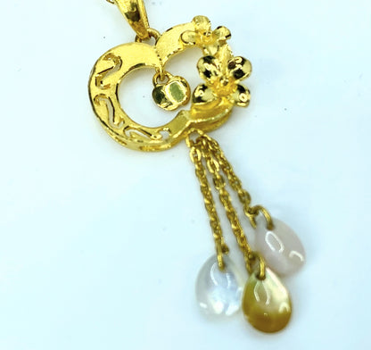 24k gold Apple Floral high relief MOP dangle necklace 5.3g 18" JR9341