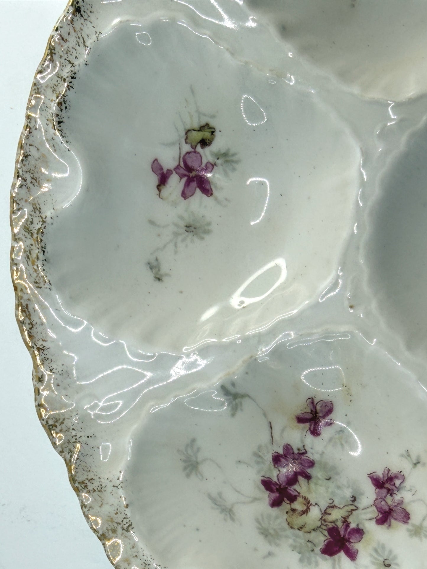 Antique Haviland Limoges Oyster Plate Pink Floral Gold Rim A901