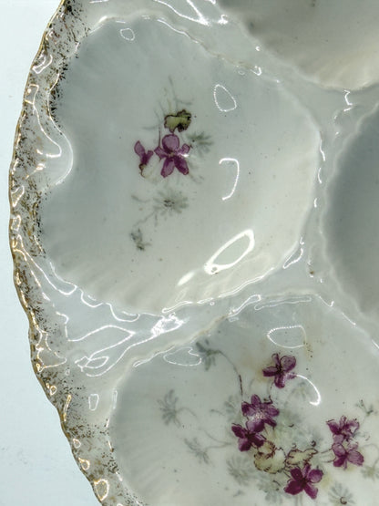Antique Haviland Limoges Oyster Plate Pink Floral Gold Rim A901