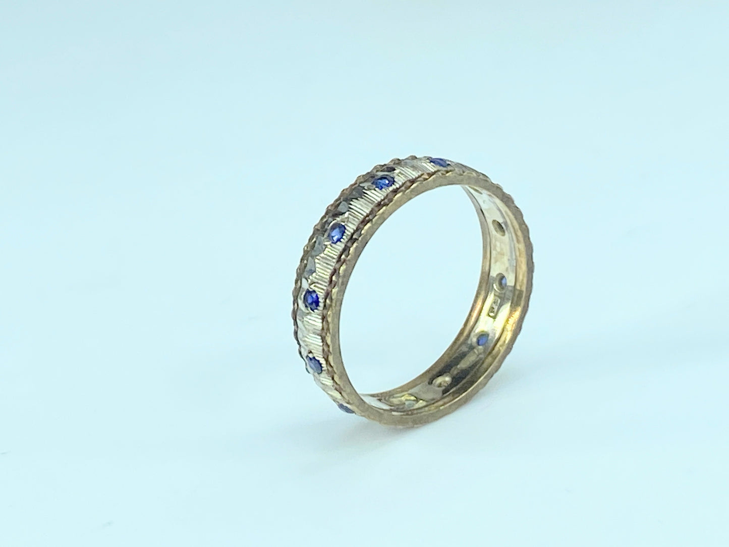 20th century 10K bi-color Blue  Sapphire full eternality ring s5.5 2.4g JR9946