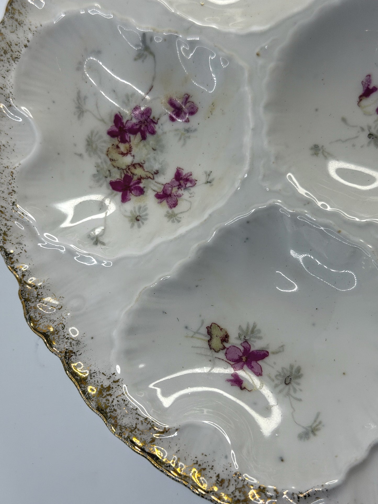 Antique Haviland Limoges Oyster Plate Pink Floral Gold Rim A901