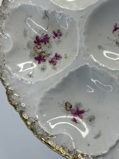 Antique Haviland Limoges Oyster Plate Pink Floral Gold Rim A901
