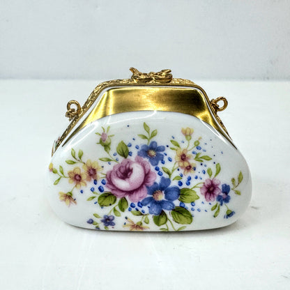 Vintage Limoges Hand Painted Pheasant Floral Handbag Trinket Box A1044