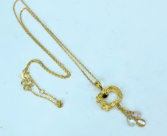 24k gold Apple Floral high relief MOP dangle necklace 5.3g 18" JR9341