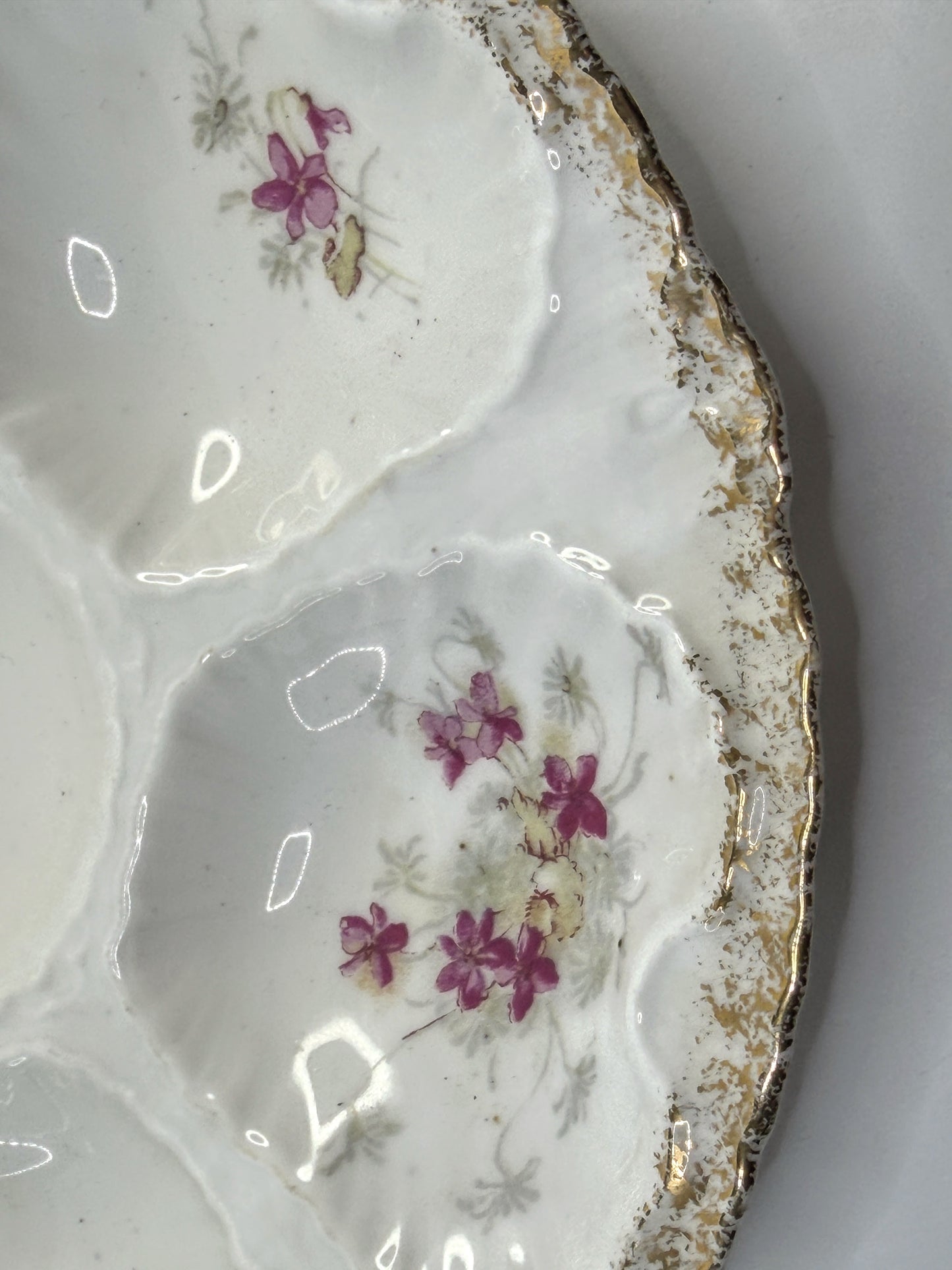 Antique Haviland Limoges Oyster Plate Pink Floral Gold Rim A901