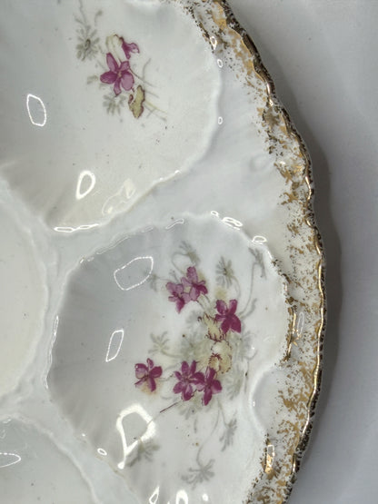 Antique Haviland Limoges Oyster Plate Pink Floral Gold Rim A901