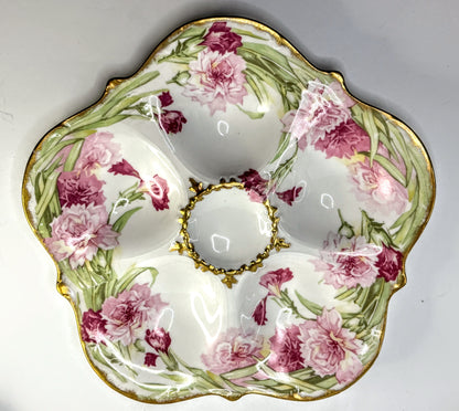 Antique Elite Works Limoges France Oyster Plate Floral Gilt Porcelain A902