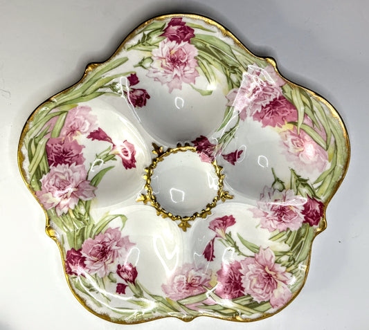 Antique Elite Works Limoges France Oyster Plate Floral Gilt Porcelain A902