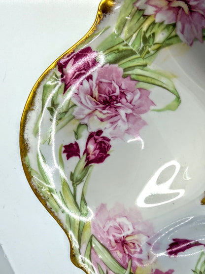Antique Elite Works Limoges France Oyster Plate Floral Gilt Porcelain A902