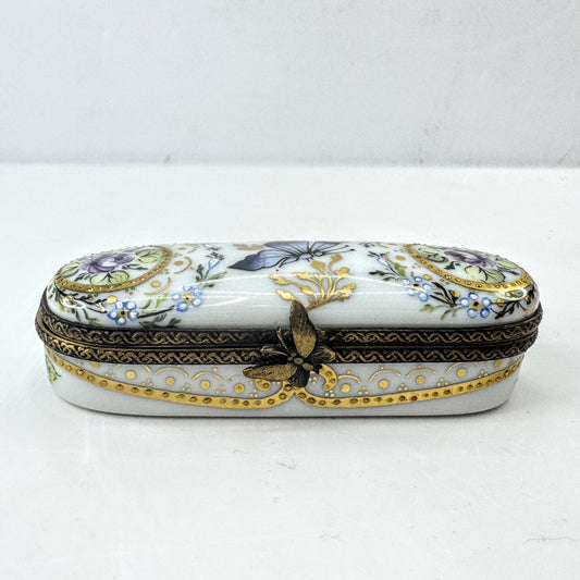 Vintage Cardinet Limoges Porcelain Butterfly Hinged Trinket Box 2004 A1043