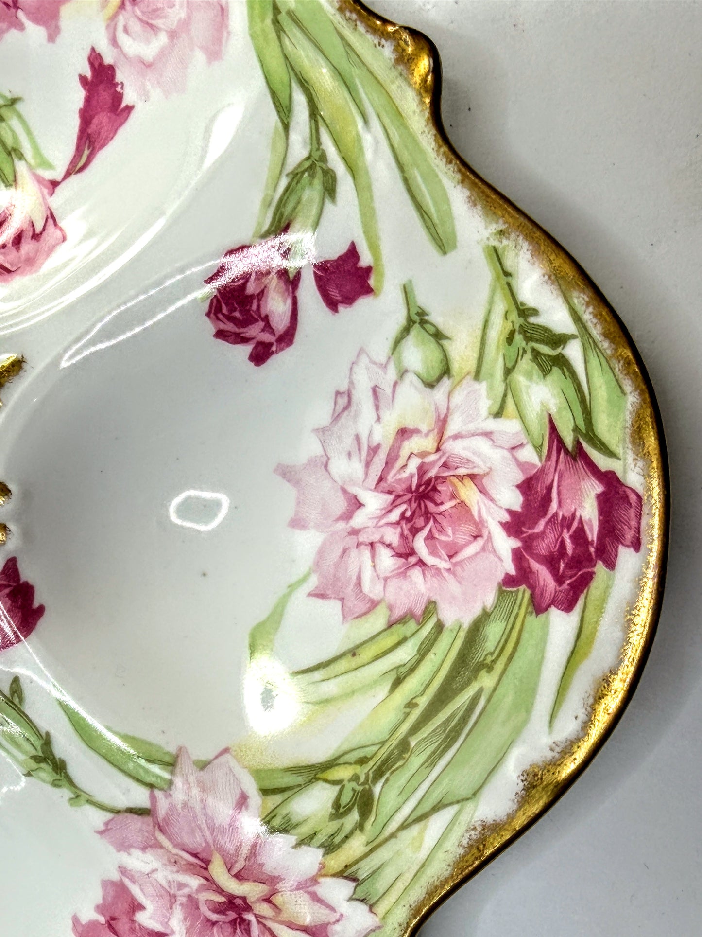 Antique Elite Works Limoges France Oyster Plate Floral Gilt Porcelain A902