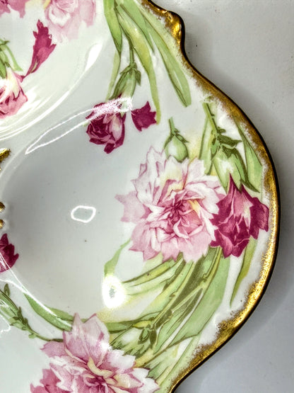 Antique Elite Works Limoges France Oyster Plate Floral Gilt Porcelain A902