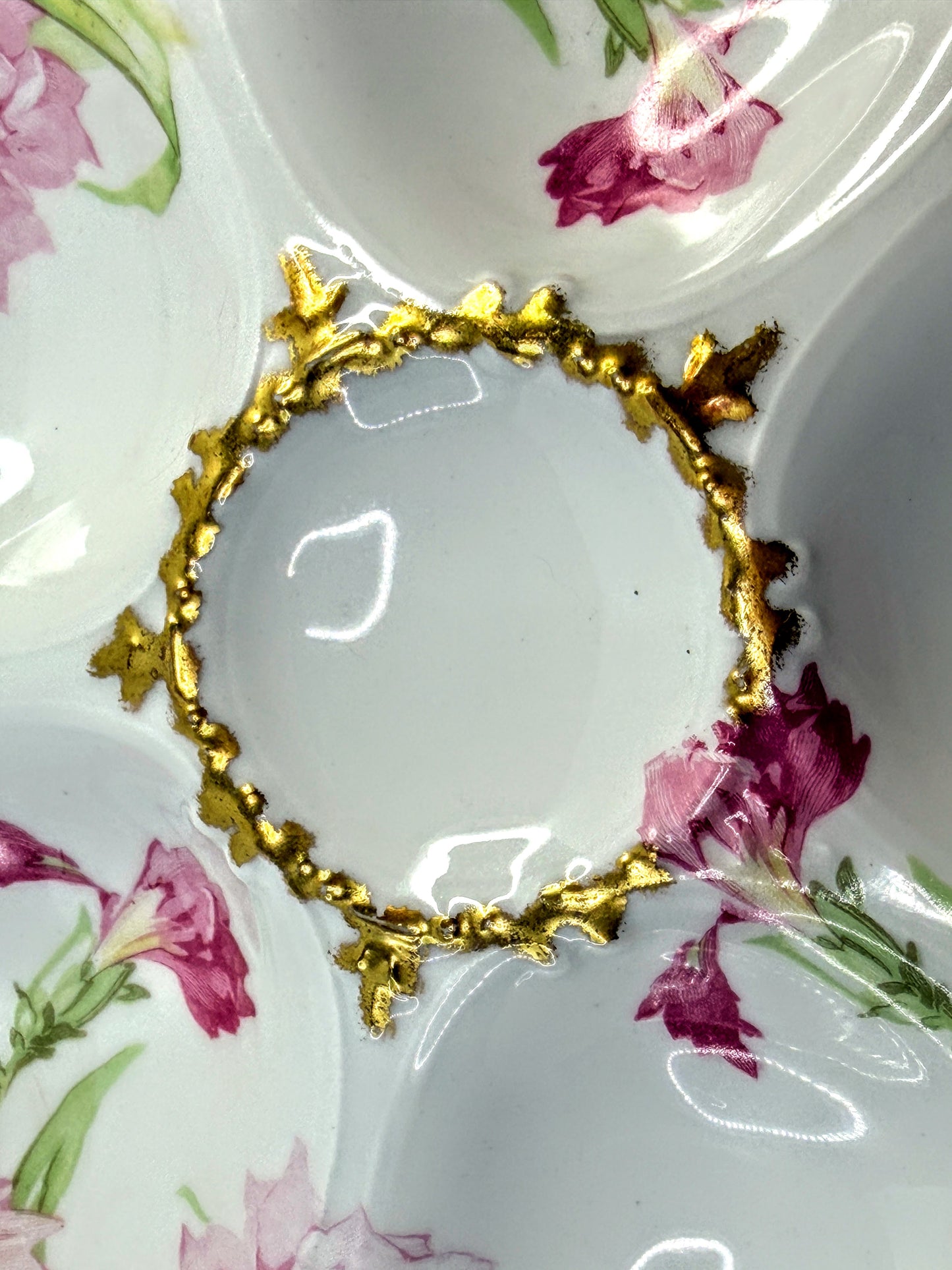 Antique Elite Works Limoges France Oyster Plate Floral Gilt Porcelain A902