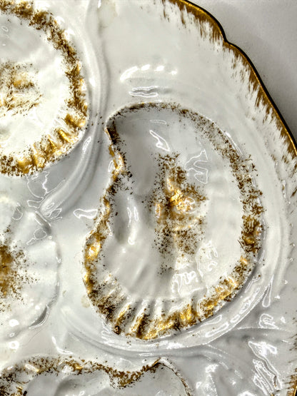 Antique Limoges Oyster Plate GDA France Gilt Shell Wells A904