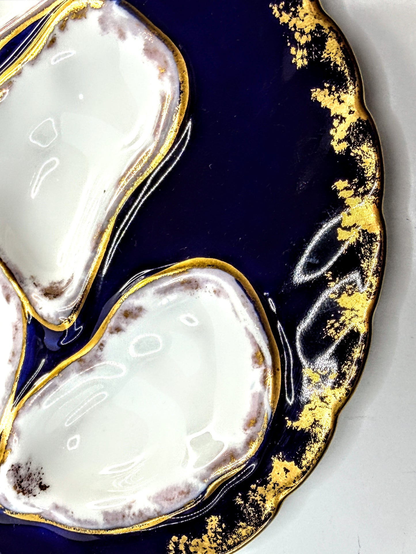 Antique Limoges Oyster Plate Cobalt Gold Gilt 5 Wells 7.9in A905