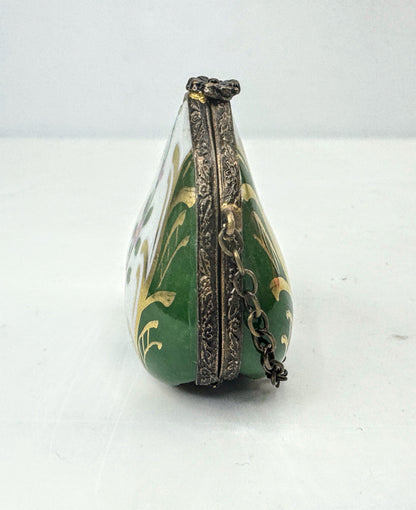 French Limoges Hand Painted Purse Trinket Box w Chain Peint Main A1048