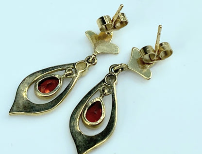 Deco 15k Garnet cultured Split Pearl dangle earrings 3g 1.25" JR9950