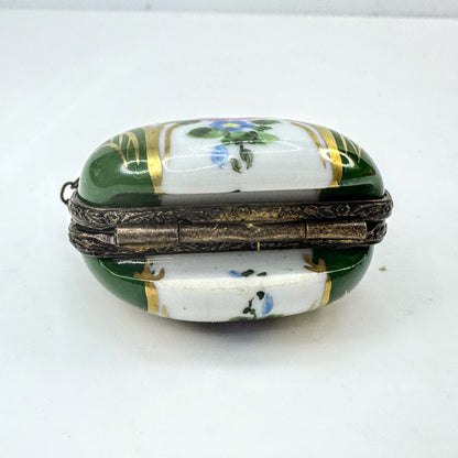 French Limoges Hand Painted Purse Trinket Box w Chain Peint Main A1048