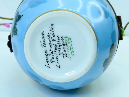 Limoges Huge Limited Edition hand painted Roses bee butterflies Egg trinket A447