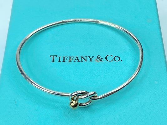 Tiffany & Co. Sterling Silver & 18k Gold Knot Hook Narrow Bangle Bracelet JR688
