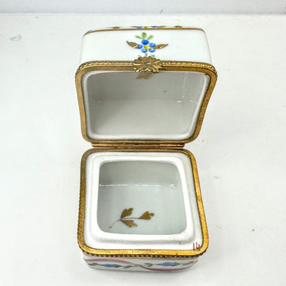 Limoges Hand Painted Porcelain Trinket Ring Box Forget-Me-Not Floral A1049