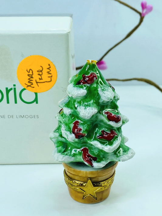 Limited Edition Christmas Tree & Cardinals Limoges Box (Artoria) damaged A449