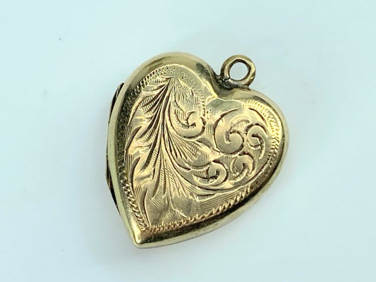 England BK&F 9ct floral engraving LOCKET charm pendant JR9953