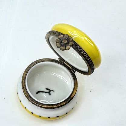 Limoges Song Bird Ginger Jar Trinket Box, Yellow Porcelain Hinged Box A1050