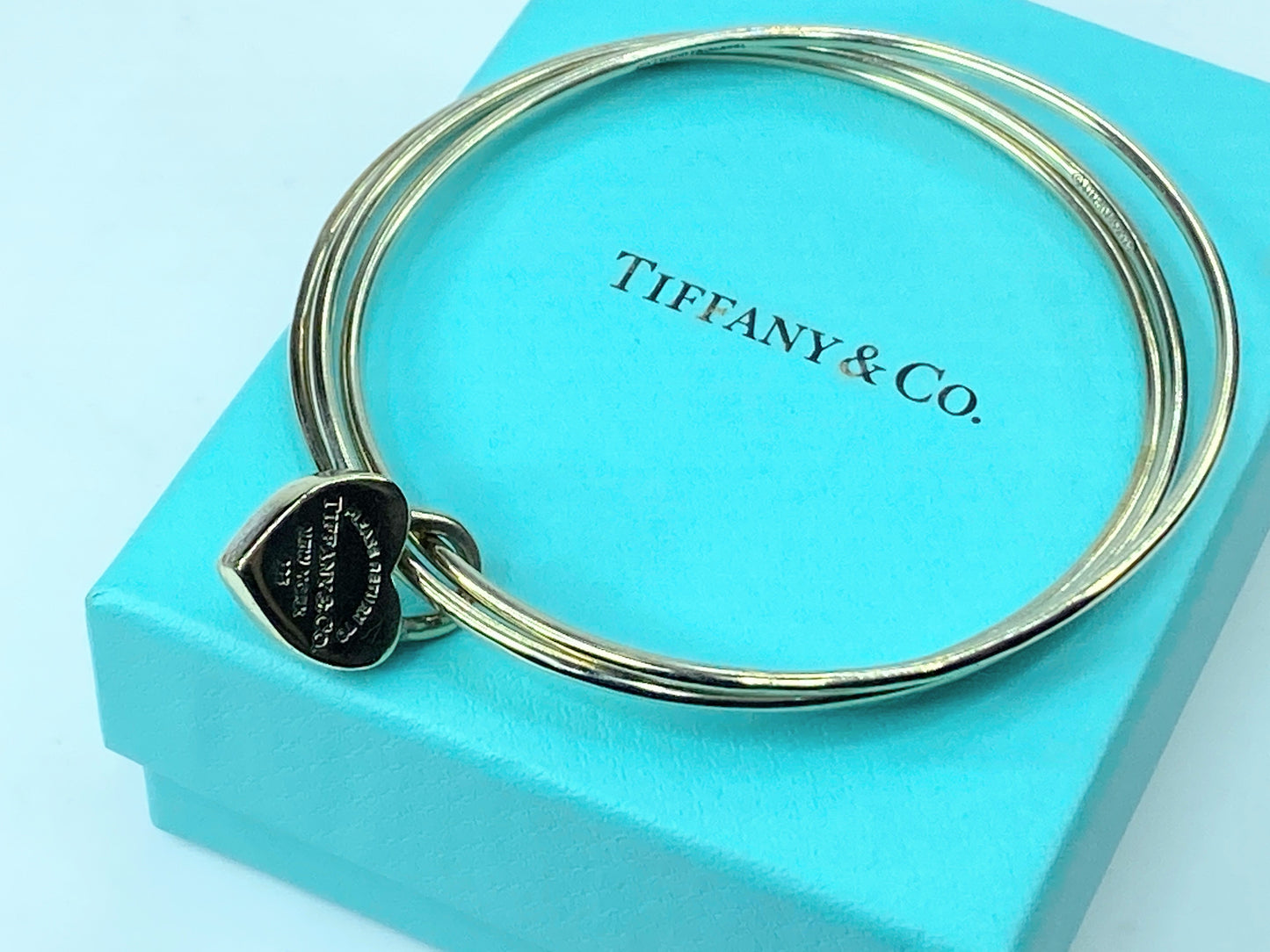 Tiffany & Co New York Sterling TRIPLE Bangle Heart Lock Bracelet 8" 22.3g JR690