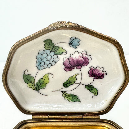Limoges France Hand Painted Yellow Floral Trinket Box, Unique Shape A1051