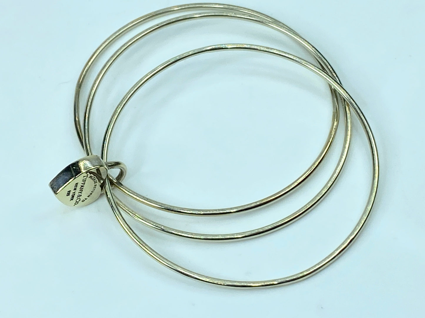 Tiffany & Co New York Sterling TRIPLE Bangle Heart Lock Bracelet 8" 22.3g JR690