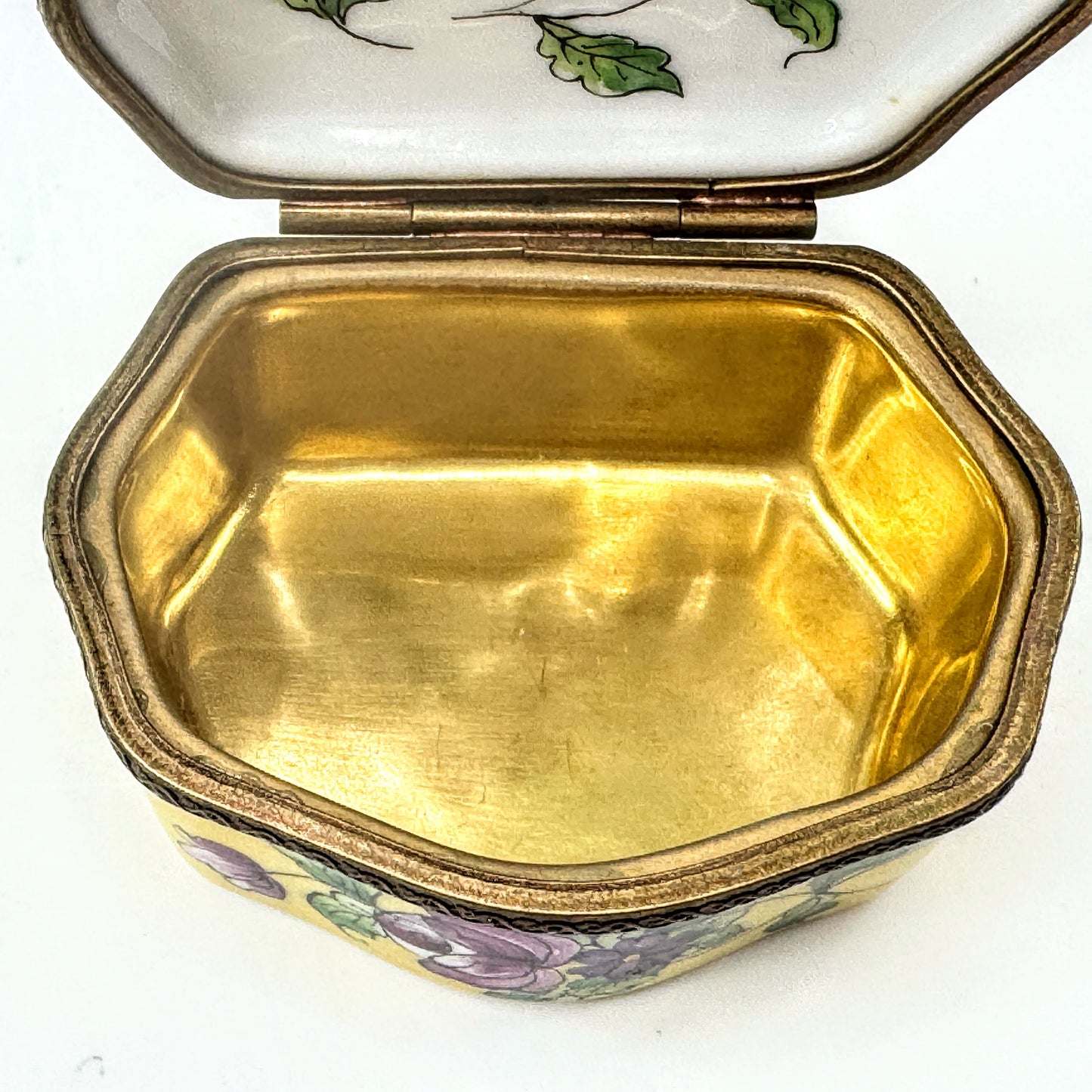 Limoges France Hand Painted Yellow Floral Trinket Box, Unique Shape A1051