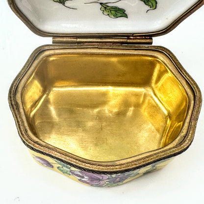 Limoges France Hand Painted Yellow Floral Trinket Box, Unique Shape A1051
