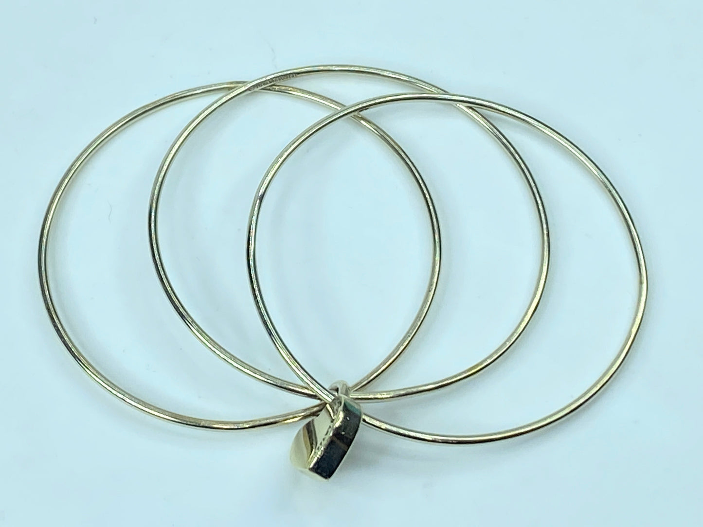 Tiffany & Co New York Sterling TRIPLE Bangle Heart Lock Bracelet 8" 22.3g JR690