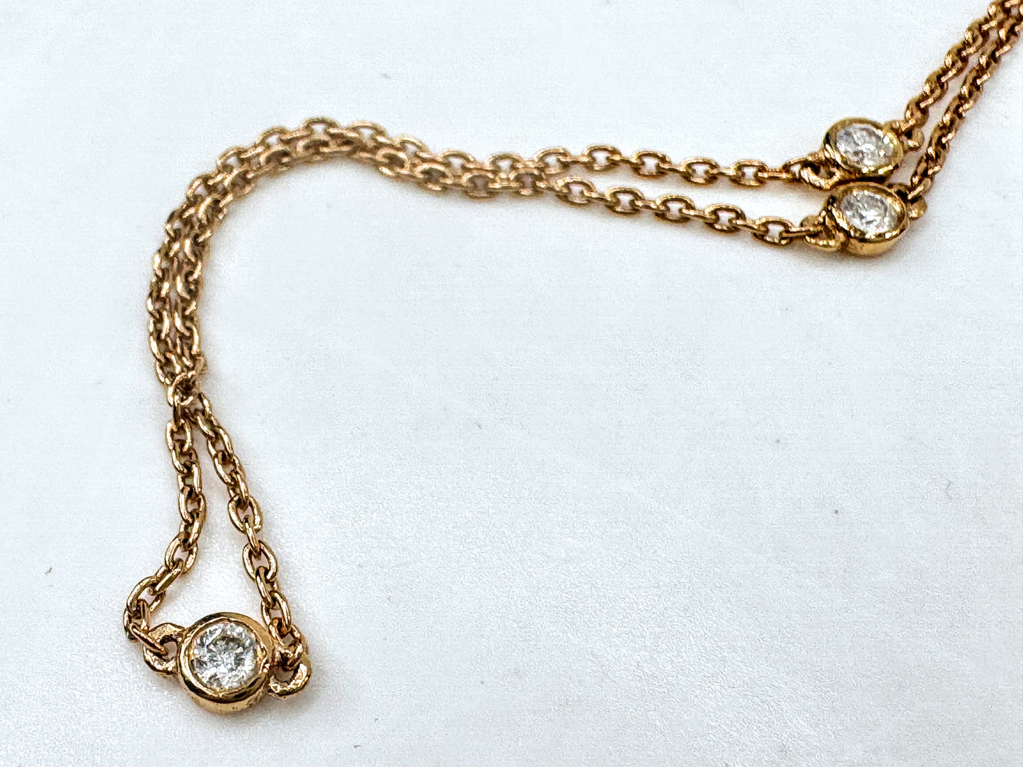 European 18K Rose/yellow Gold Diamond Station Necklace 0.30ctw G/VS1 19" JR1704