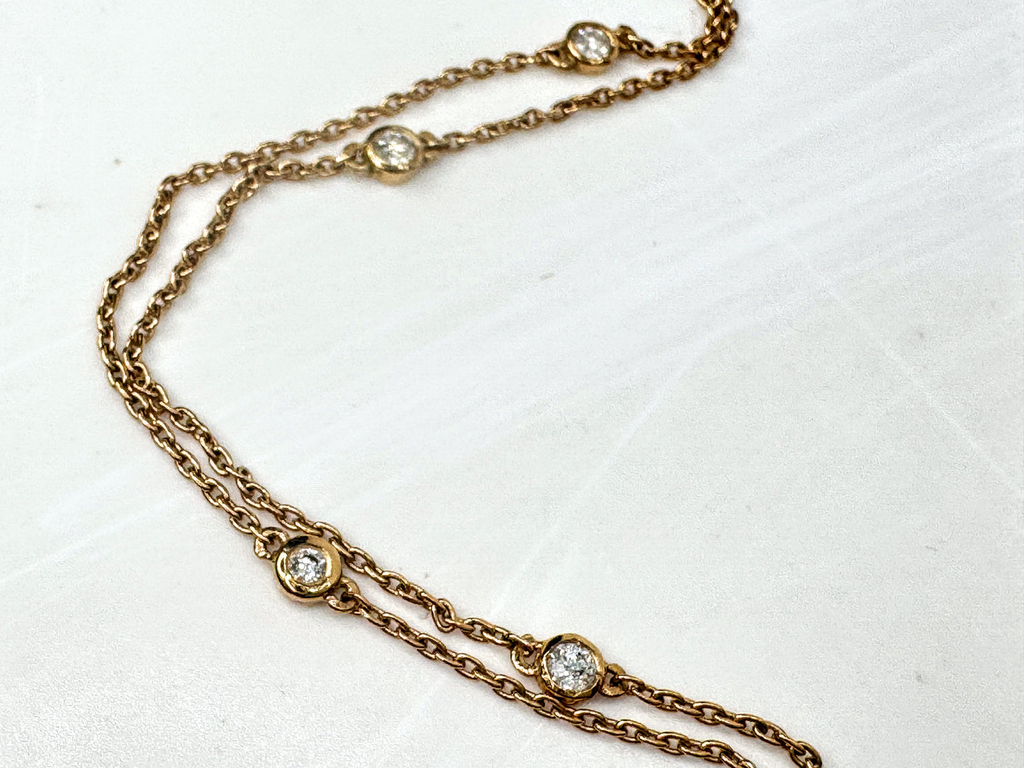 European 18K Rose/yellow Gold Diamond Station Necklace 0.30ctw G/VS1 19" JR1704