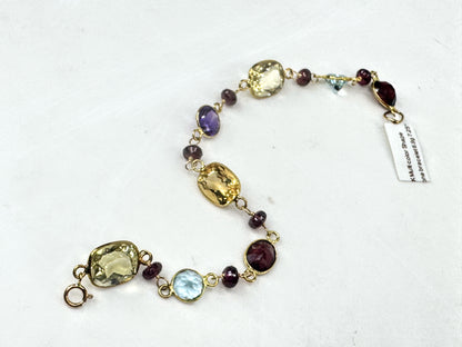 14K Multi Gemstone Station Bracelet Topaz Garnet Amethyst Citrine 7.25" JR1705