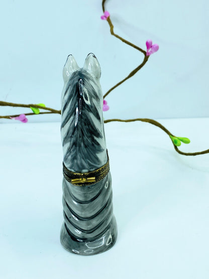 Rare Limoge Horse head on the marble stone hinged trinket box A452