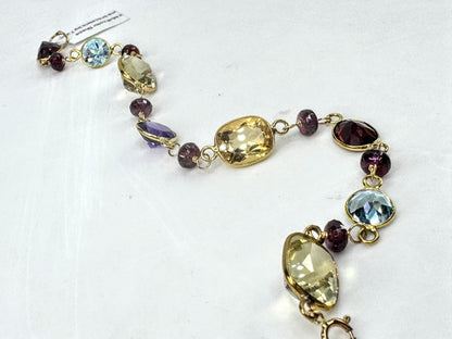 14K Multi Gemstone Station Bracelet Topaz Garnet Amethyst Citrine 7.25" JR1705