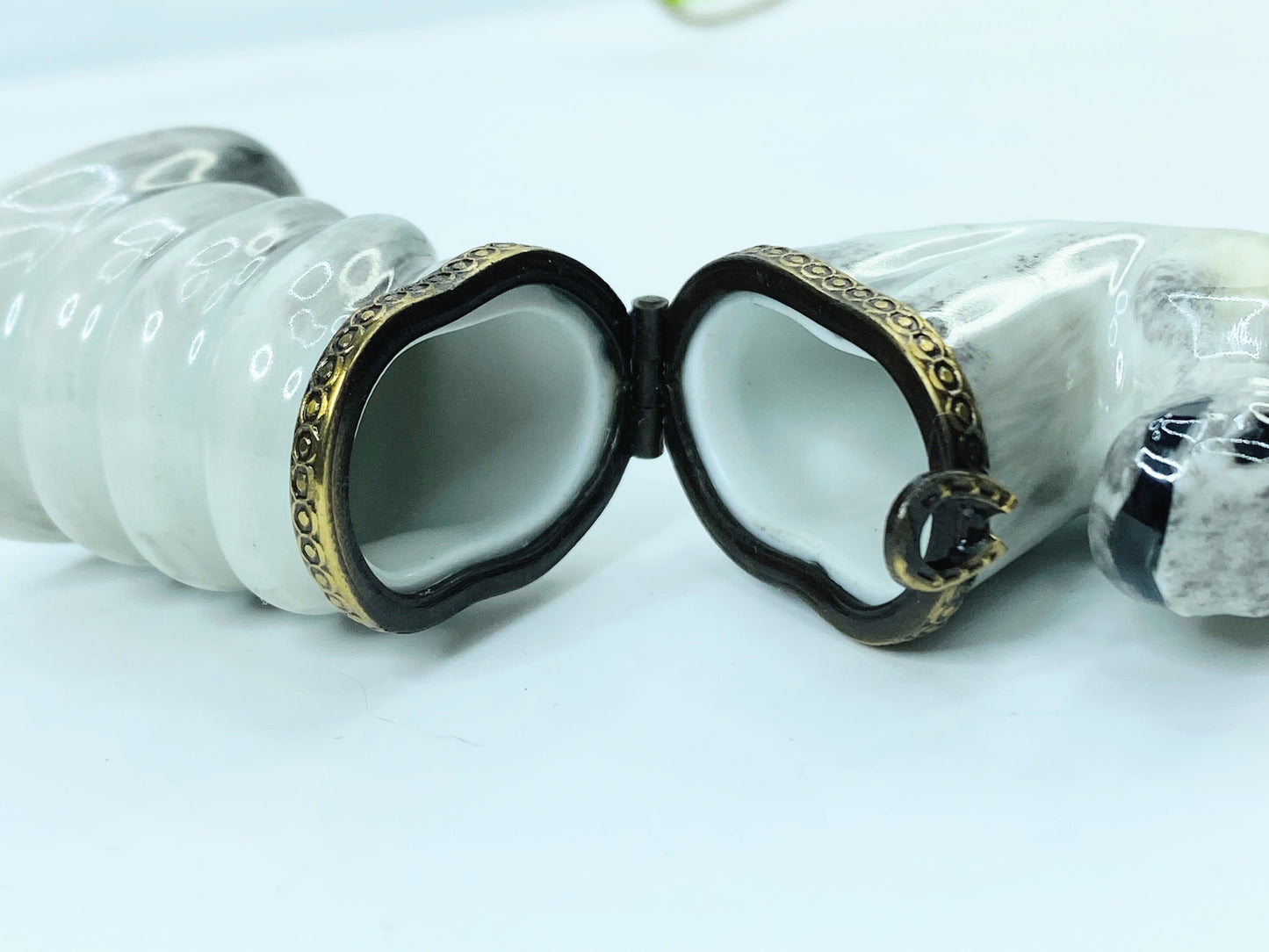 Rare Limoge Horse head on the marble stone hinged trinket box A452