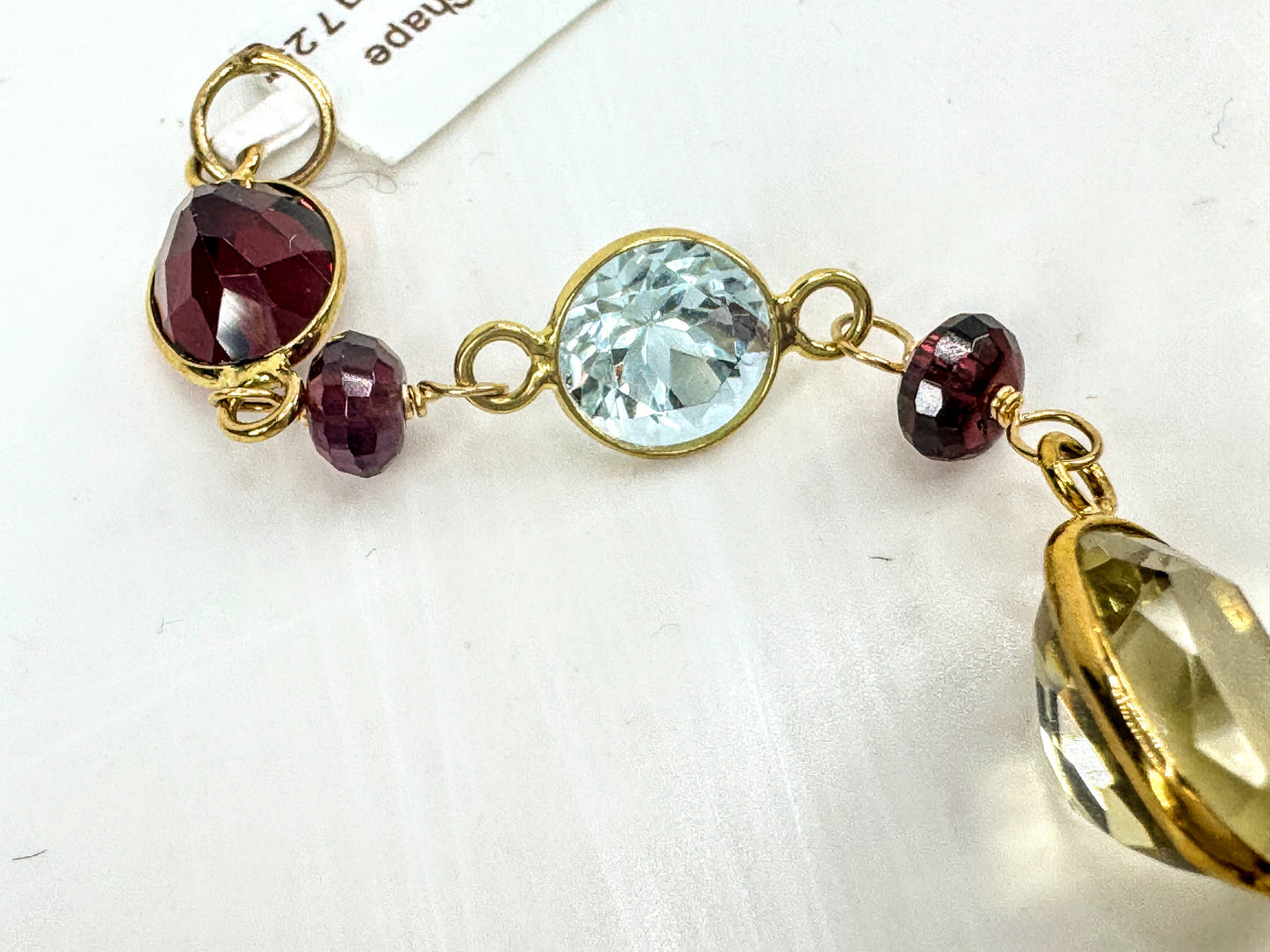 14K Multi Gemstone Station Bracelet Topaz Garnet Amethyst Citrine 7.25" JR1705