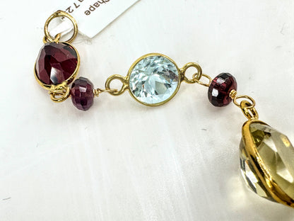 14K Multi Gemstone Station Bracelet Topaz Garnet Amethyst Citrine 7.25" JR1705